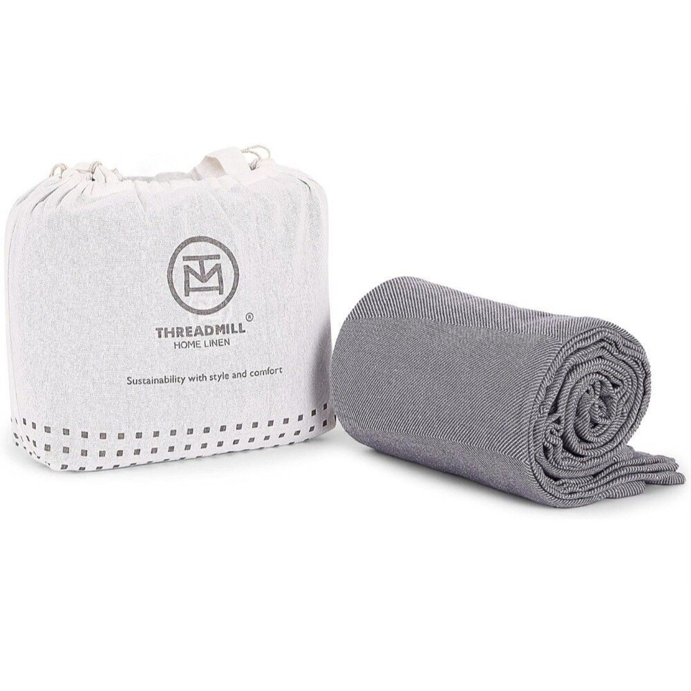 Threadmill Home Linen Gray Herringbone Travel Throw Blanket Cotton/Viscose 50x75